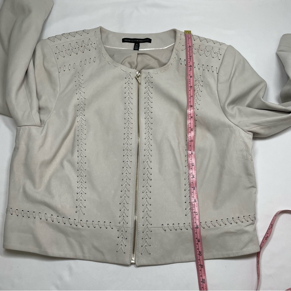 White House Black Market Cream Moto-Style Jacket | Whipstitch Detail | Size XL - Picture 10 of 11
